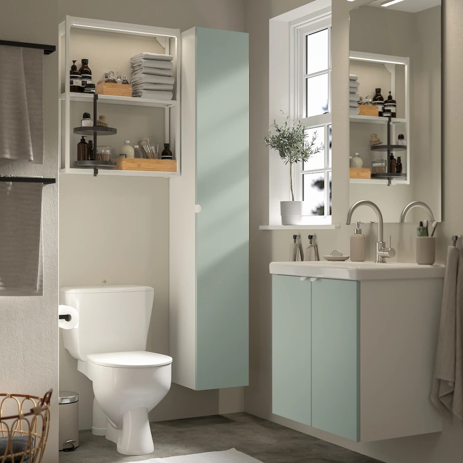 Комбинация для ванной - IKEA ENHET, 64х43х65 см, белый/серо-зеленый, ЭНХЕТ ИКЕА (изображение №2)