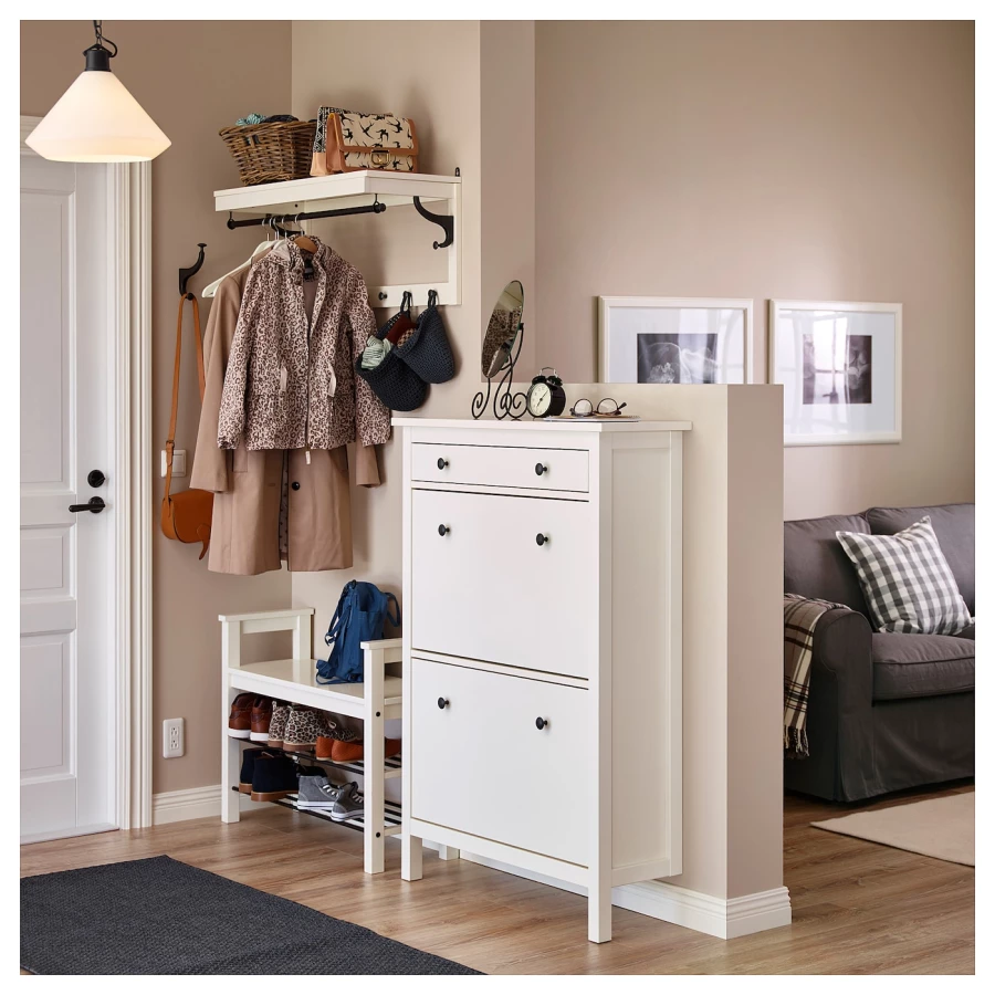 Обувной шкаф/хранение - IKEA HEMNES/ХЕМНЭС ИКЕА, 89x127 см, белый (изображение №6)
