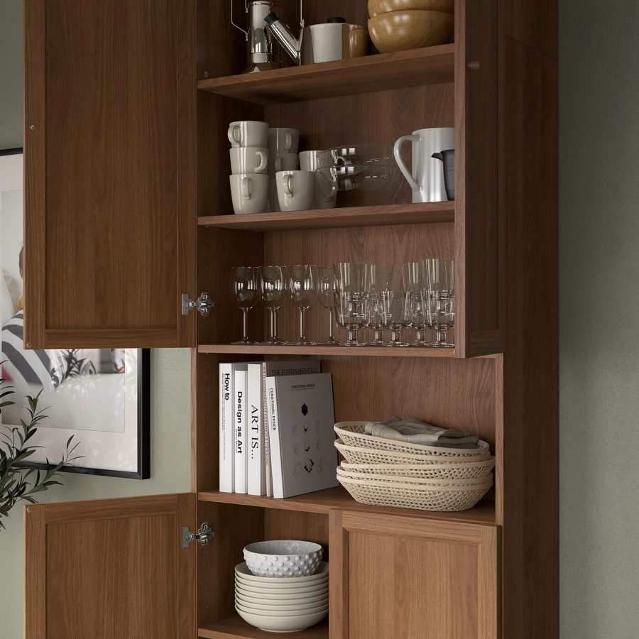 Книжный шкаф -  BILLY / OXBERG IKEA/ БИЛЛИ/ ОКСБЕРГ ИКЕА, 80х30х237 см, коричневый (изображение №5)