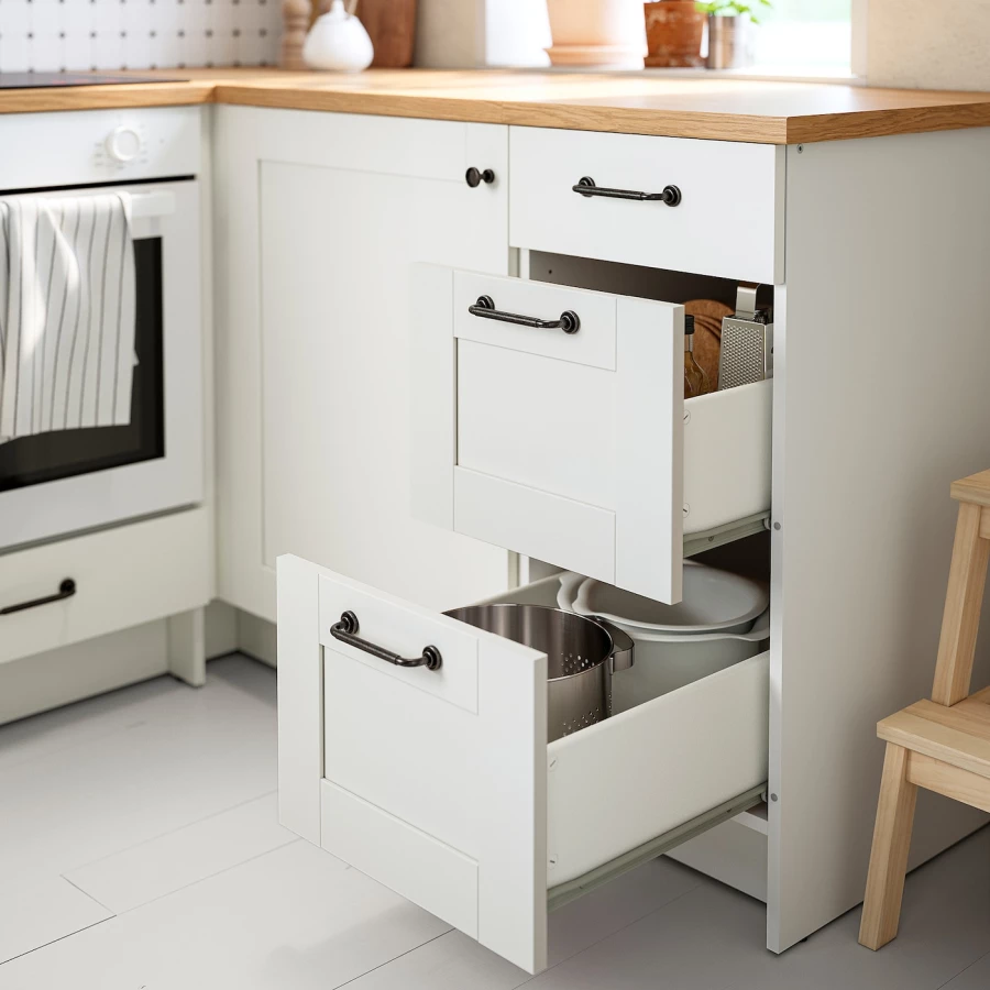 Напольный шкаф с выдвижными ящиками - IKEA KNOXHULT/КНОКСХУЛЬТ ИКЕА, 91x61x40см, белый/под беленый дуб (изображение №2)