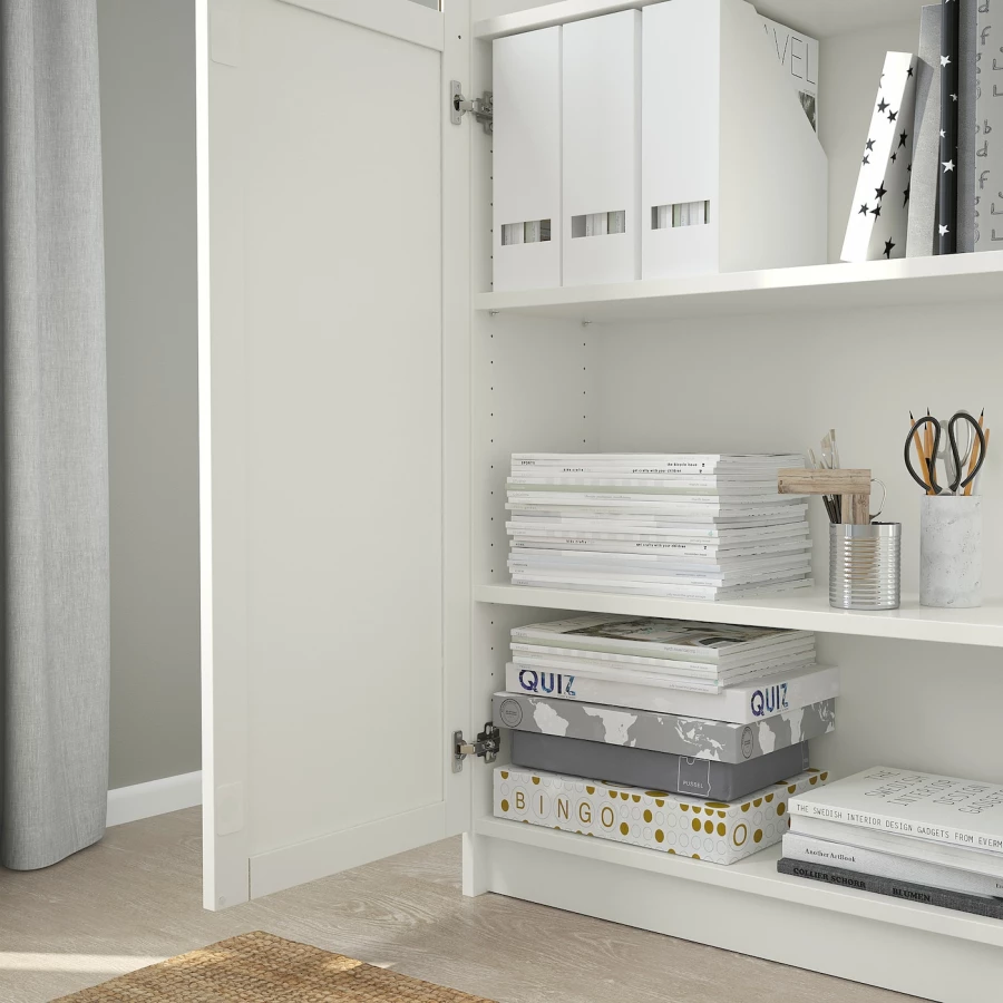 Книжный шкаф с дверцей - BILLY/OXBERG IKEA/ БИЛЛИ/ОКСБЕРГ ИКЕА, 30х80х202 см, белый (изображение №5)