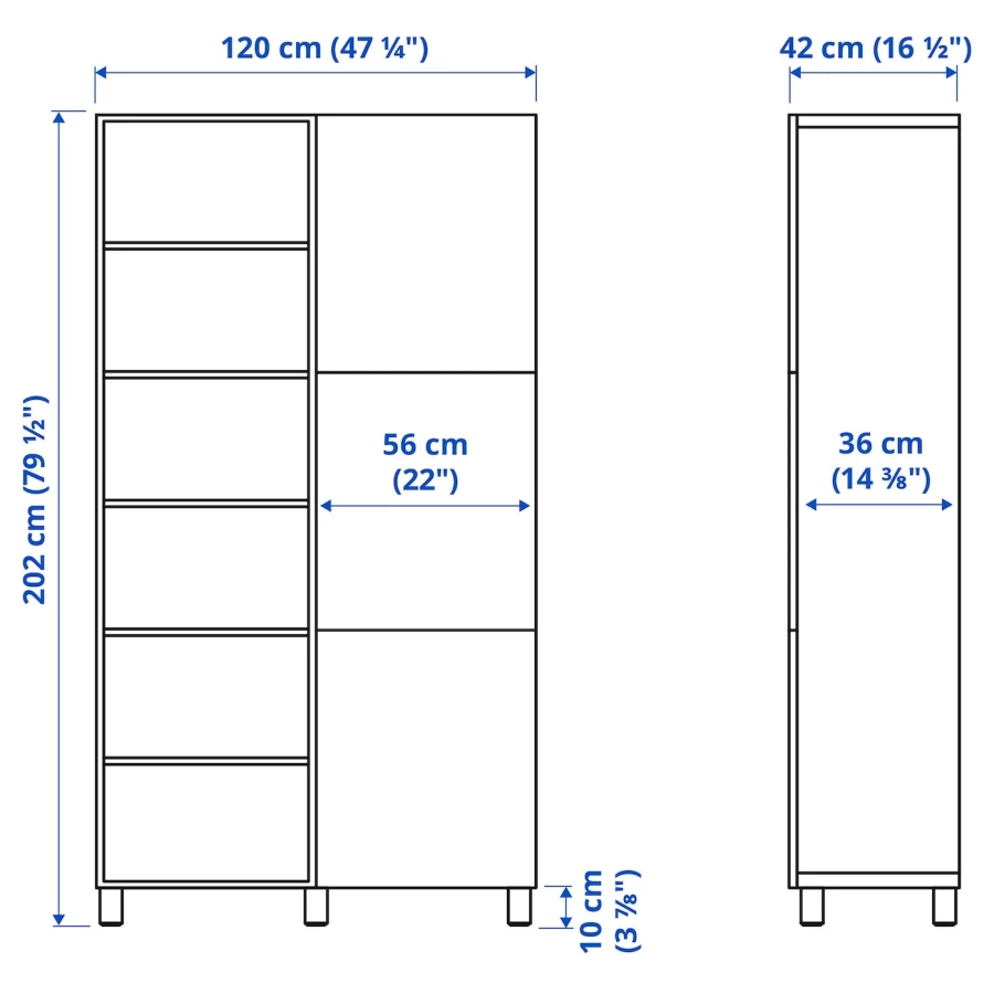 Книжный шкаф с дверцей - IKEA BESTA, 120x42x202 см, белый, БЕСТА ИКЕА (изображение №7)