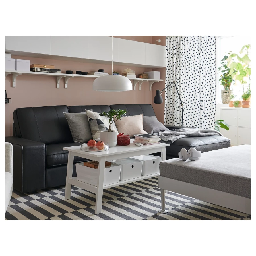 3-местный диван и шезлонг - IKEA KIVIK, 83x163x280см, черный, кожа, КИВИК ИКЕА (изображение №7)
