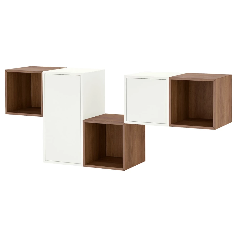 Комбинация навесных шкафов - IKEA EKET, 175x35x70 см, белый/орех, ЭКЕТ ИКЕА (изображение №1)