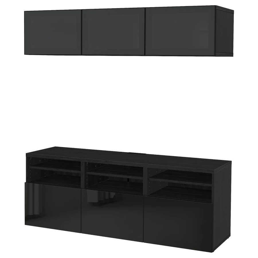 Комбинация для хранения ТВ - IKEA BESTÅ/BESTA, 192x42x180см, черный, БЕСТО ИКЕА (изображение №1)