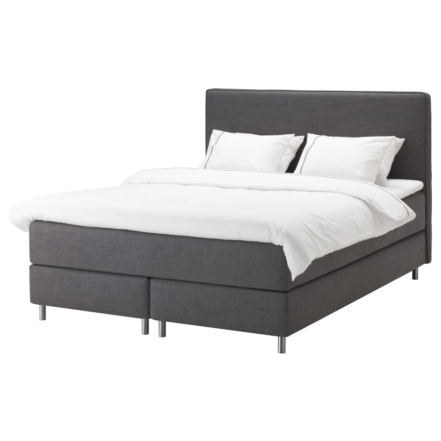 Континентальная кровать - IKEA DUNVIK, 200х180 см, матрас жесткий/средне-жесткий, темно-серый, ДУНВИК ИКЕА (изображение №1)