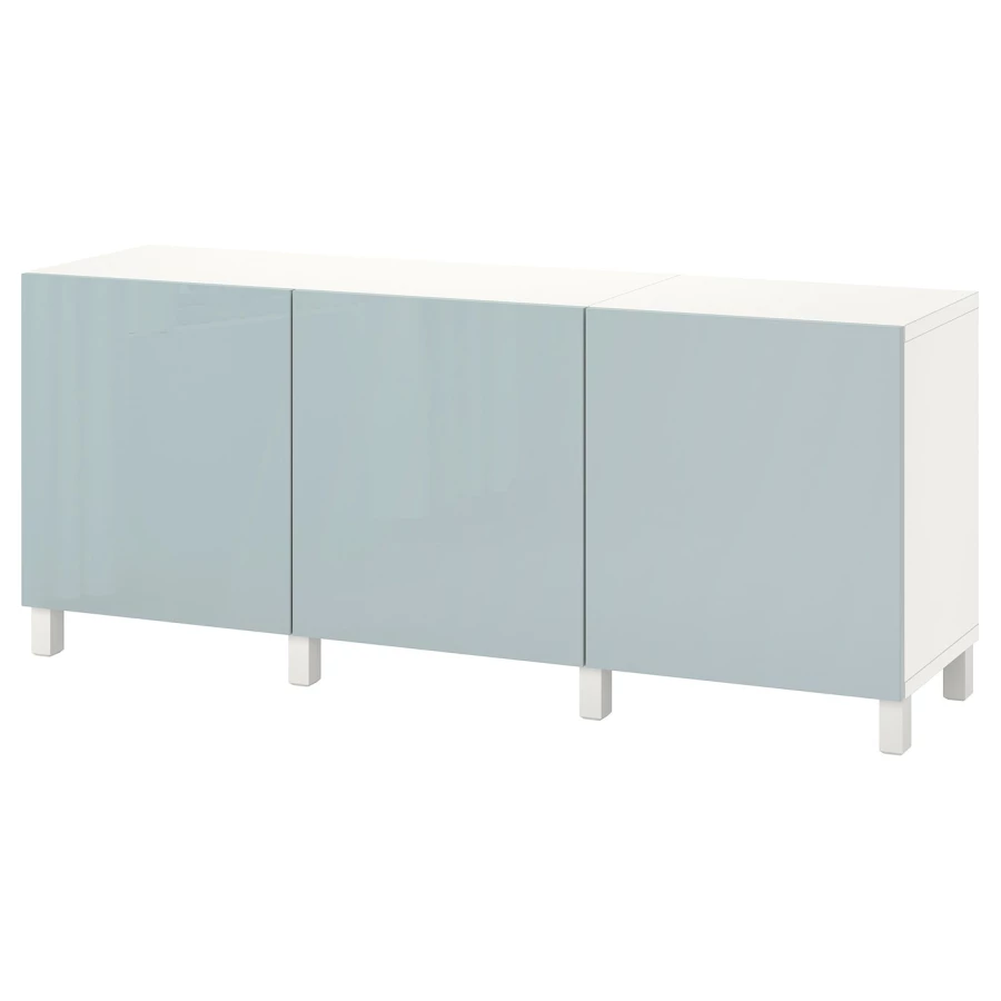 Комбинация для хранения - BESTÅ/ BESTА IKEA/ БЕСТА/БЕСТО ИКЕА, 74х180 см, белый/светло-голубой (изображение №1)
