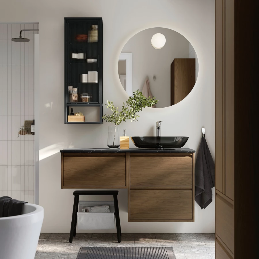 Тумба для ванной - ÄNGSJÖN / OXMYREN  /АNGSJОN/ IKEA/ ЭНГСЬЕН / ОКСМИРЕН ИКЕА,  122х77 см , черный/коричневый (изображение №2)