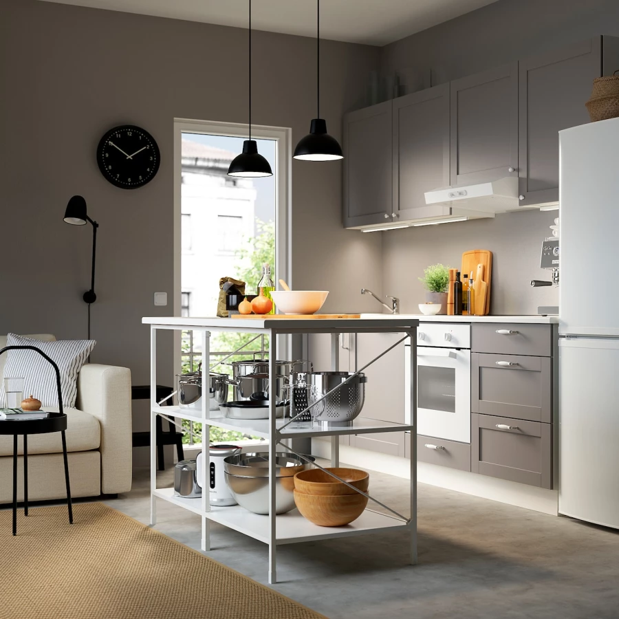 Кухня - ENHET  IKEA/ ЭНХЕТ ИКЕА, 243х222 см, белый/серый (изображение №3)