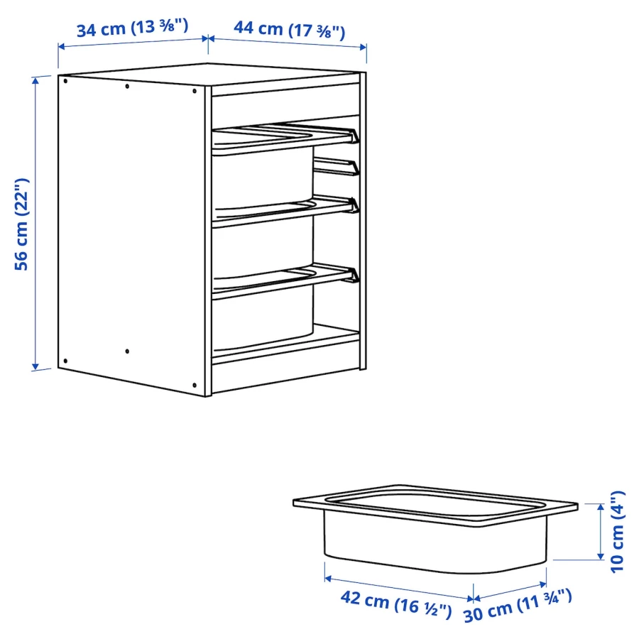 Стеллаж - IKEA TROFAST, 34х44х56 см, серый/темно-серый, ТРУФАСТ ИКЕА (изображение №5)