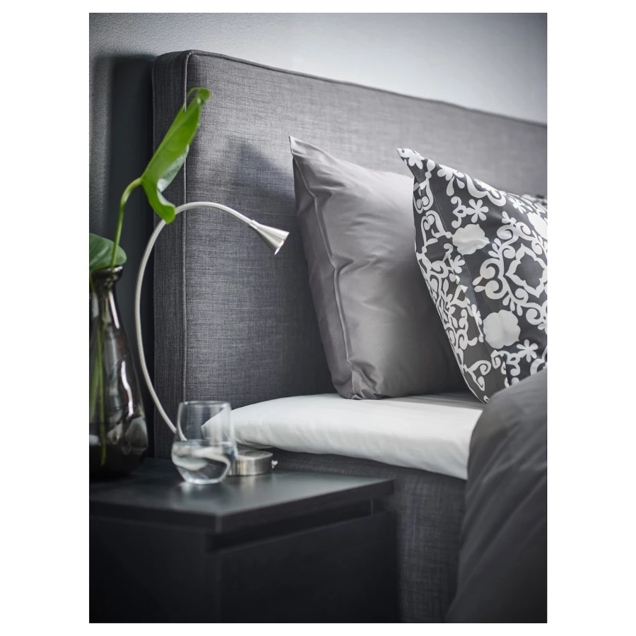 Континентальная кровать - IKEA DUNVIK, 200х140 см, матрас средне-жесткий, темно-серый, ДУНВИК ИКЕА (изображение №5)