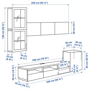 Второе фото. Комбинация для хранения ТВ - IKEA BESTÅ/BESTA, 211x42x300см, черный/светло-коричневый, БЕСТО ИКЕА