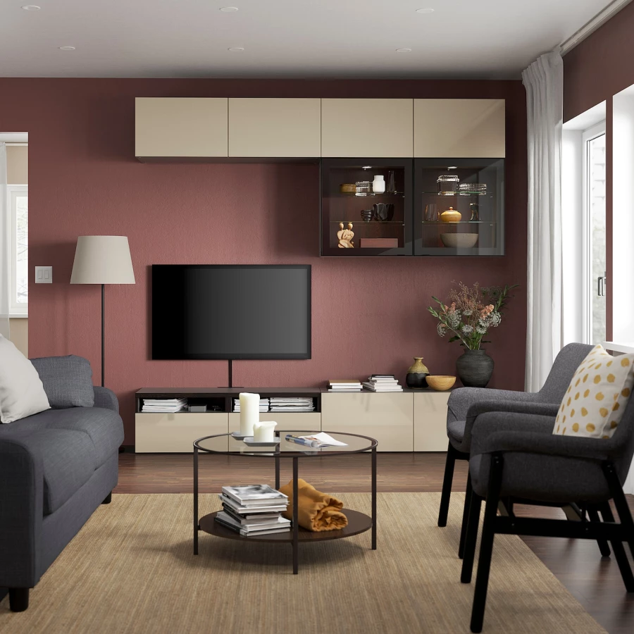 Комбинация для хранения ТВ - IKEA BESTÅ/BESTA, 231x42x240см, светло-коричневый, БЕСТО ИКЕА (изображение №3)