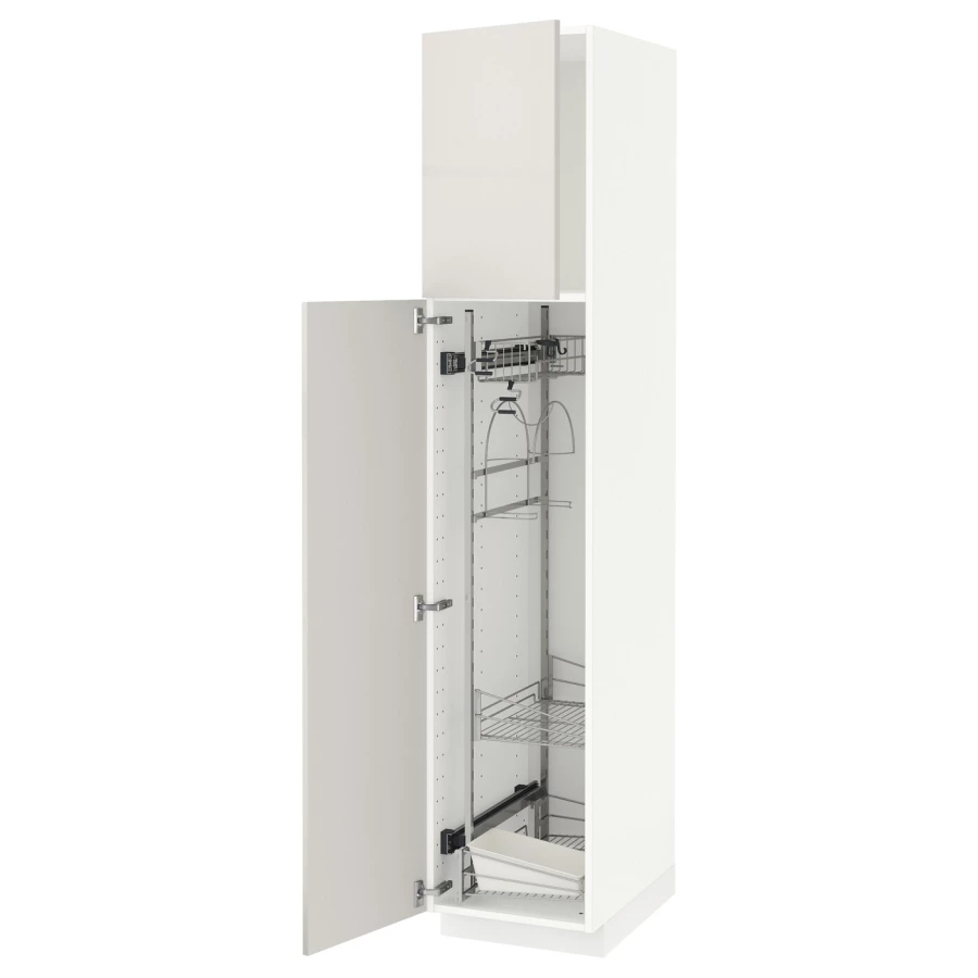 Высокий шкаф/бытовой - IKEA METOD/МЕТОД ИКЕА, 200х60х40 см, белый/светло-серый глянцевый (изображение №1)