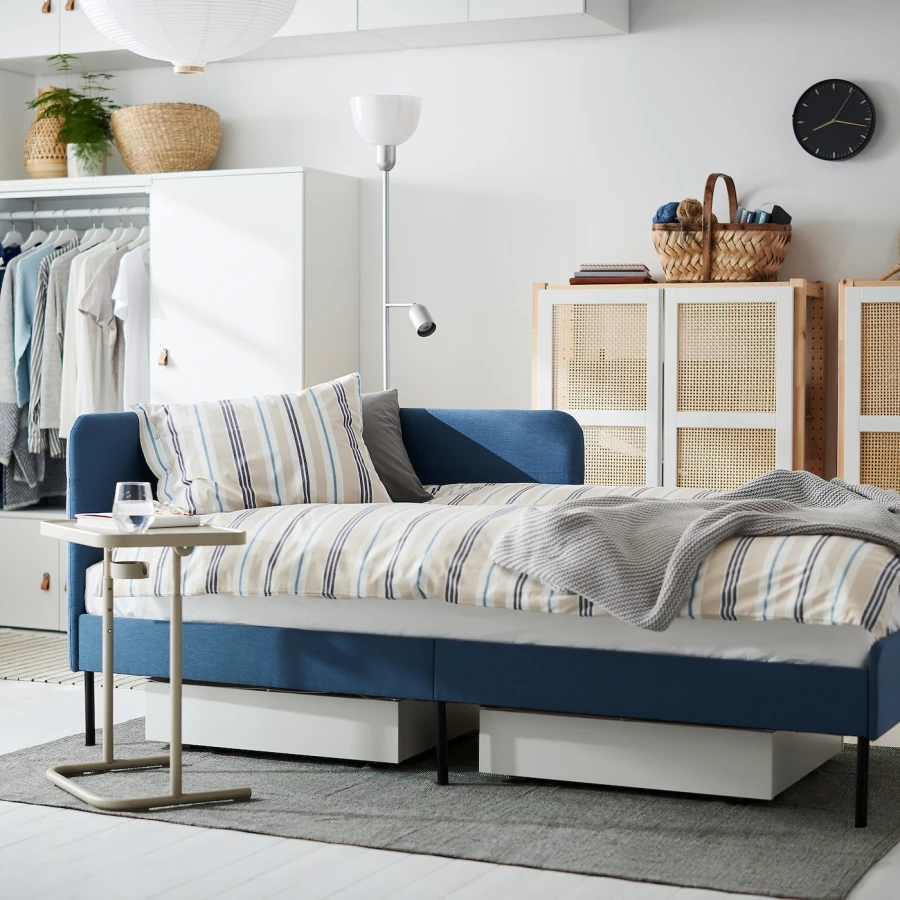 Каркас кровати с мягкой обивкой - IKEA BLÅKULLEN/BLAKULLEN, 200х90 см, синий, БЛОКУЛЛЕН ИКЕА (изображение №3)