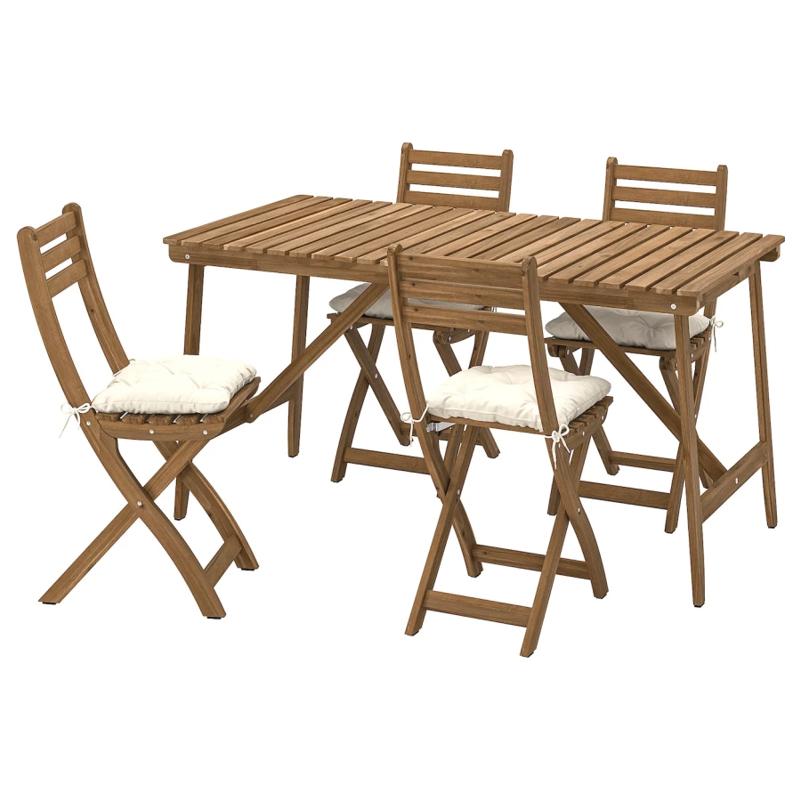 Садовый стол и 4 стула - ASKHOLMEN IKEA/ АСКХОЛЬМЕН ИКЕА,  143х75 см, коричневый (изображение №1)