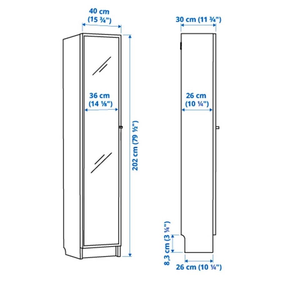 Книжный шкаф со стеклянной дверью - BILLY/HÖGBO IKEA/ БИЛЛИ/ХОГБО ИКЕА, 30х40х202 см, белый (изображение №3)