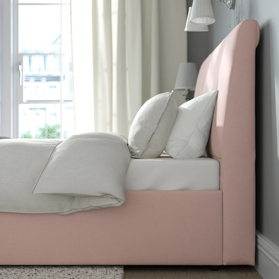 Кровать с местом для хранения  - IKEA IDANÄS/IDANAS, 200х160 см, бледно розовая, ИДАНЭС ИКЕА (изображение №4)