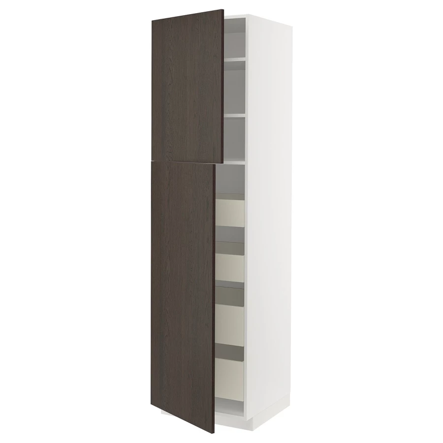 Высокий шкаф с ящиками - IKEA METOD/MAXIMERA/МЕТОД/МАКСИМЕРА ИКЕА, 220х60х60 см, белый/коричневый (изображение №1)