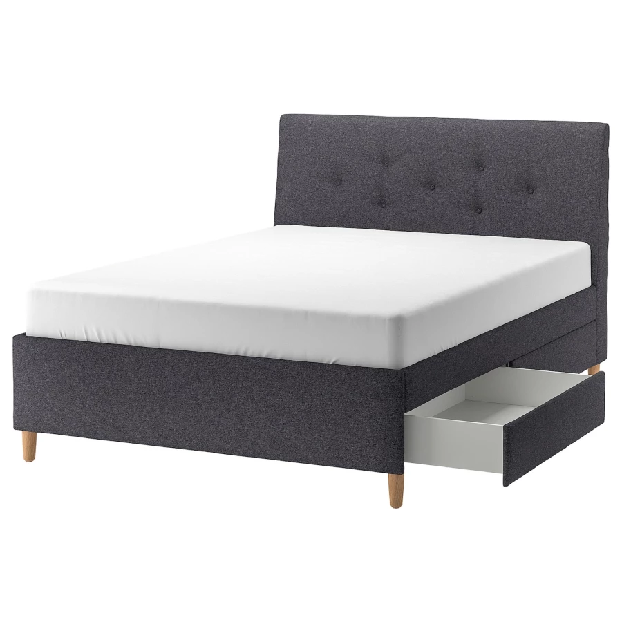 Кровать с мягкой обивкой и выдвижными ящиками - IKEA IDANÄS/IDANAS, 200х160 см, темно-серый, ИДАНЭС ИКЕА (изображение №1)