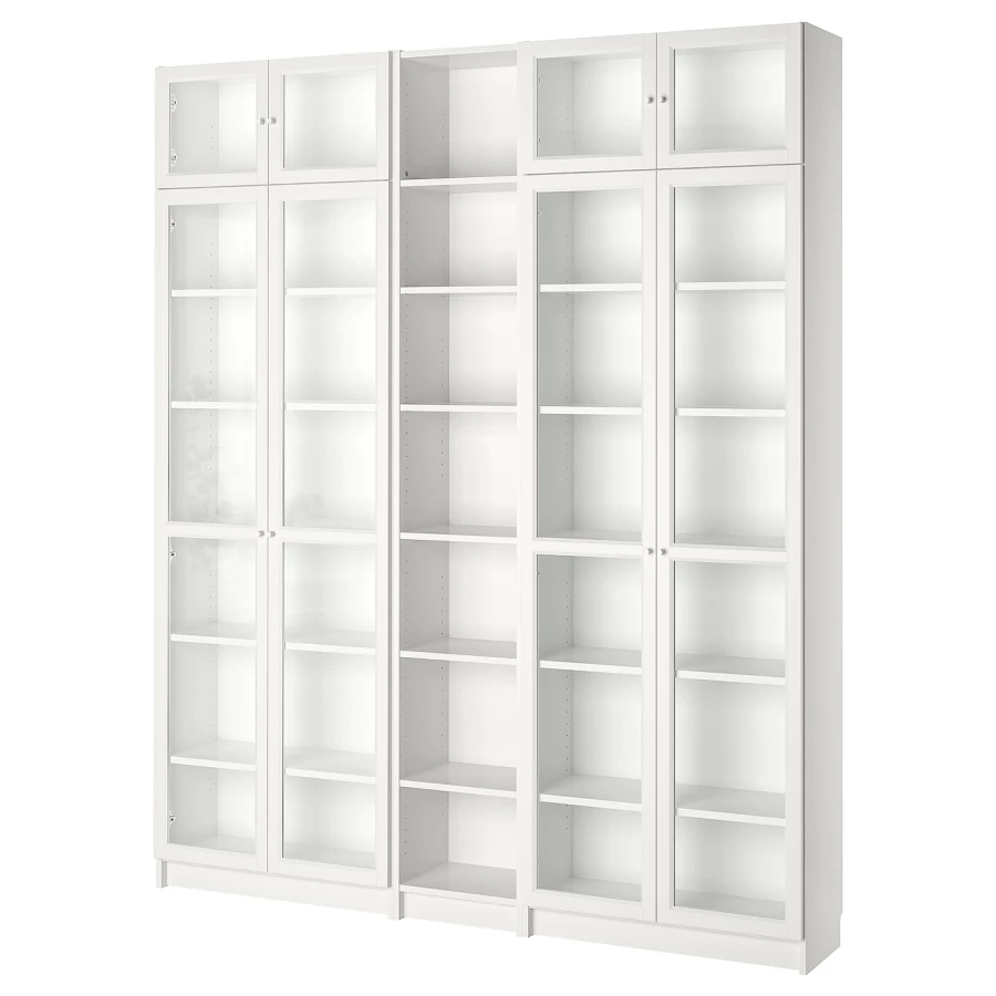Книжный шкаф со стеклянной дверцей - BILLY/OXBERG IKEA/ БИЛЛИ/ОКСБЕРГ ИКЕА, 30х200х237 см, белый (изображение №1)