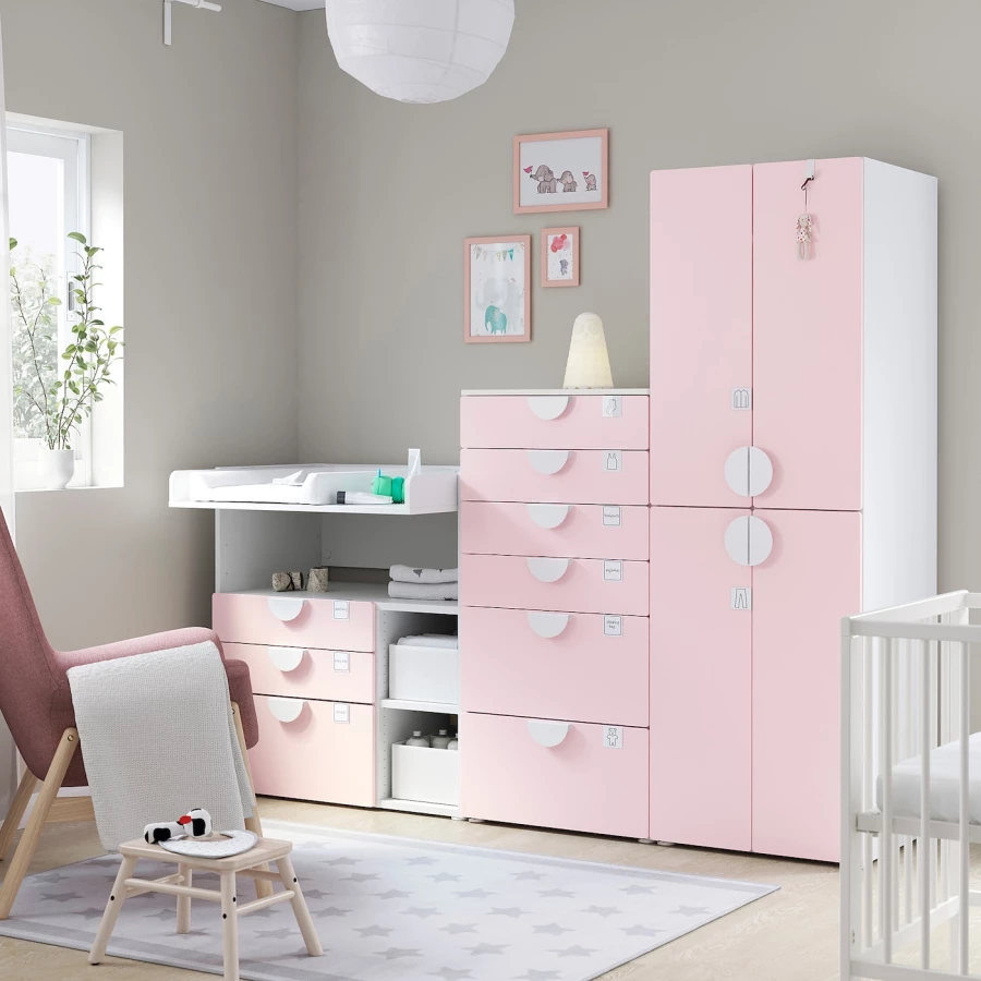 Детская гардеробная комбинация - IKEA PLATSA SMÅSTAD/SMASTAD, 181x79x210см, белый/розовый, ПЛАТСА СМОСТАД ИКЕА (изображение №2)