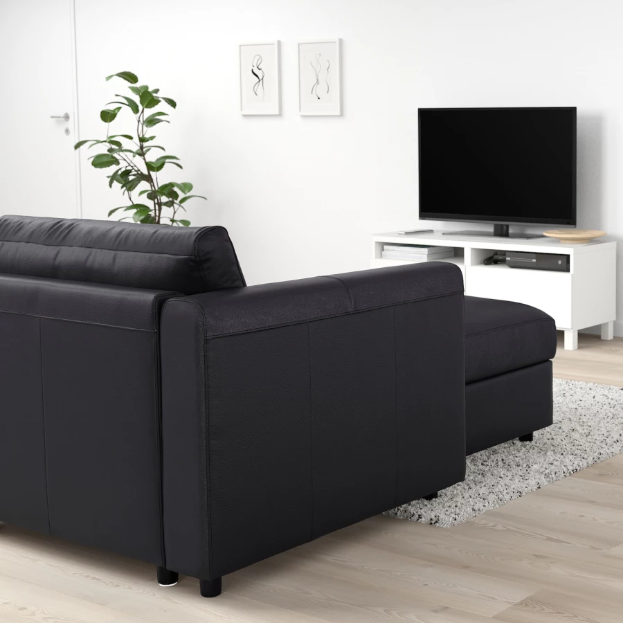 5-местный угловой диван с шезлонгом - IKEA VIMLE/GRANN/BOMSTAD, черный, кожа, 330/249х164/98х83 см, ВИМЛЕ/ГРАНН/БУМСТАД ИКЕА (изображение №3)