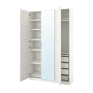 Шкаф с зеркалом - IKEA PAX/BERGSBO/ÅHEIM/AHEIM/ПАКС/БЕРГСБО/ОХЕЙМ ИКЕА, 38х150х236,4 см, белый