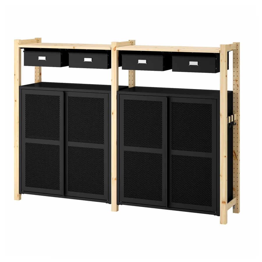 Комбинация для хранения - IKEA IVAR/ИВАР ИКЕА, 175х30х124 см, сосна/черный (изображение №1)