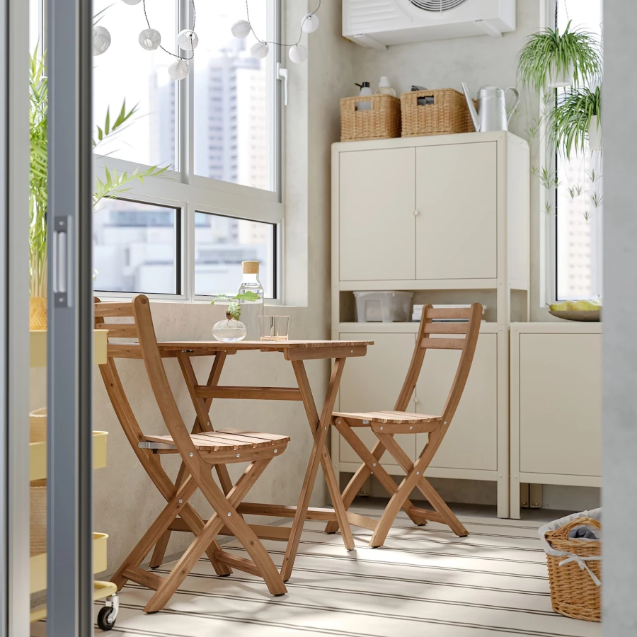 Садовый стол и 2 складных стула - ASKHOLMEN IKEA/ АСКХОЛЬМЕН ИКЕА,  62х60 см, коричневый (изображение №2)