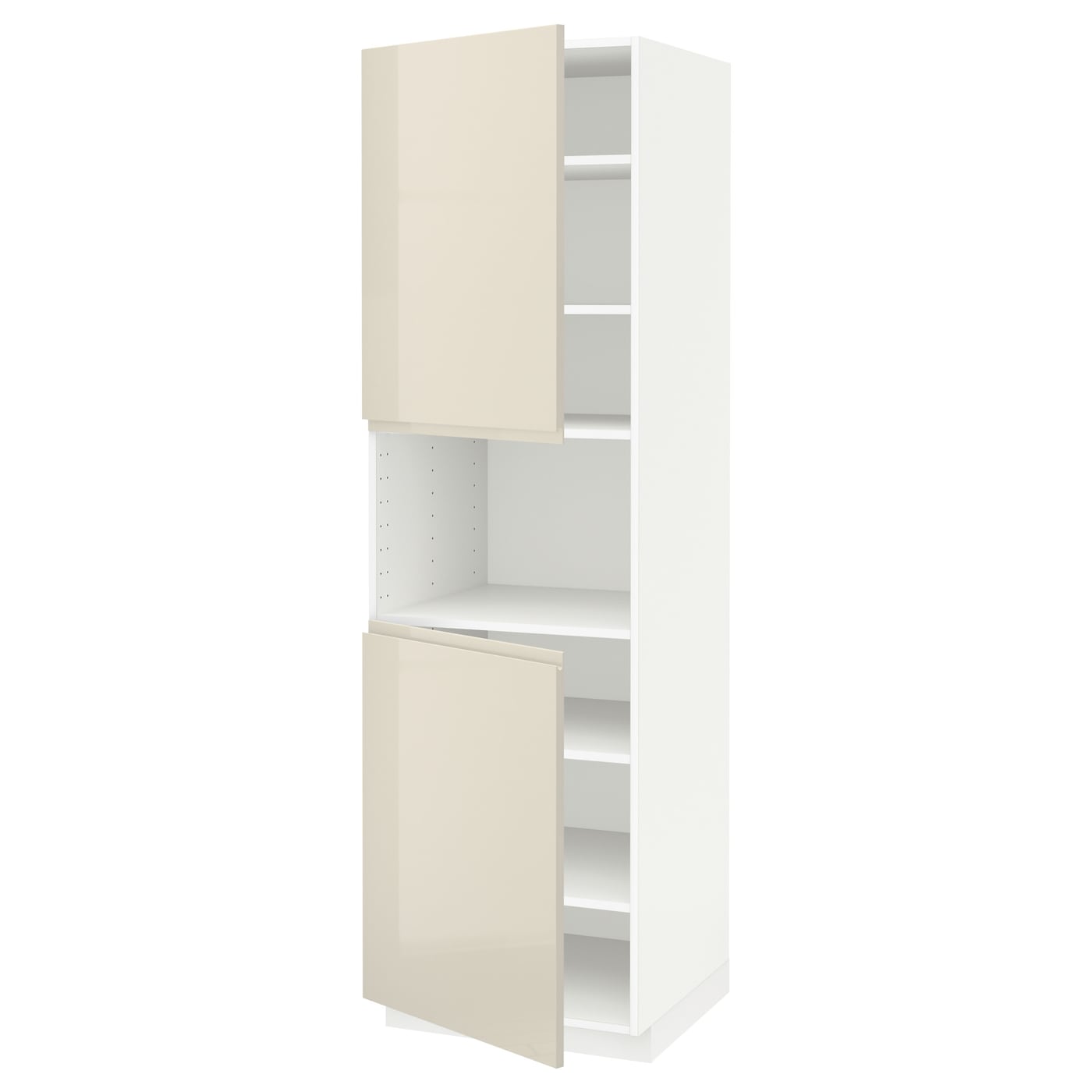 Высокий кухонный шкаф с полками - IKEA METOD/МЕТОД ИКЕА, 200х60х60 см, белый/бежевый глянцевый