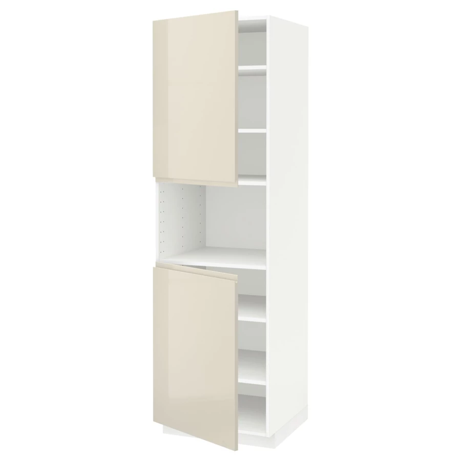 Высокий кухонный шкаф с полками - IKEA METOD/МЕТОД ИКЕА, 200х60х60 см, белый/бежевый глянцевый (изображение №1)