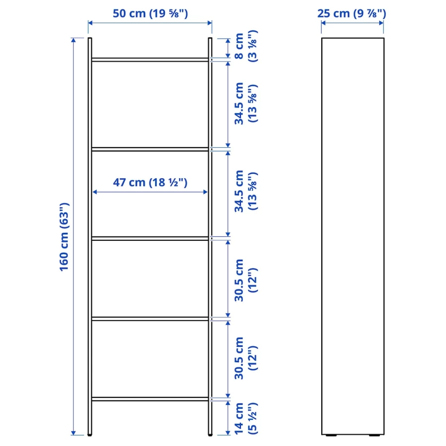 Открытый книжный шкаф - BAGGEBO IKEA/БАГГЕБО ИКЕА, 25х50х160 см, белый (изображение №6)
