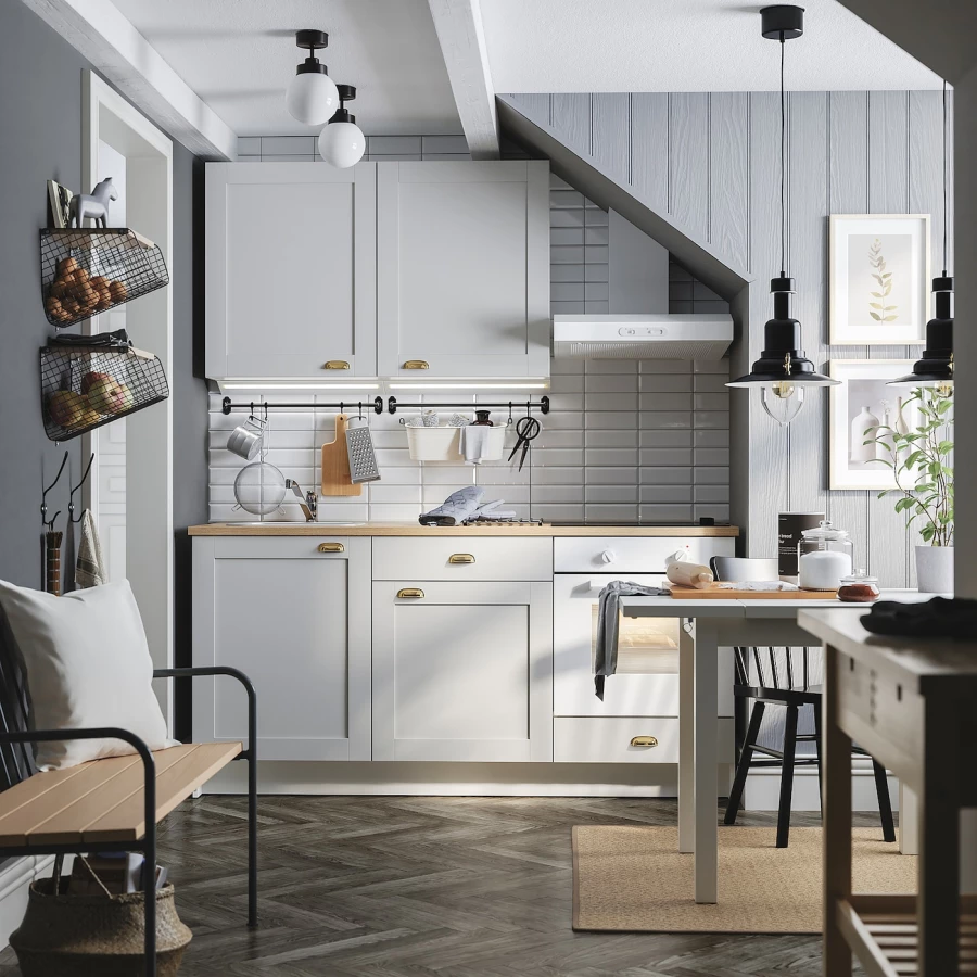 Кухонная комбинация для хранения - KNOXHULT IKEA/ КНОКСХУЛЬТ ИКЕА, 180 см, бежевый/серый (изображение №3)