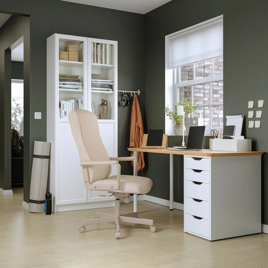 Письменный стол с ящиком - IKEA ANFALLARE/ALEX, 140x65 см, бамбук/белый, АНФАЛЛАРЕ/АЛЕКС ИКЕА (изображение №5)