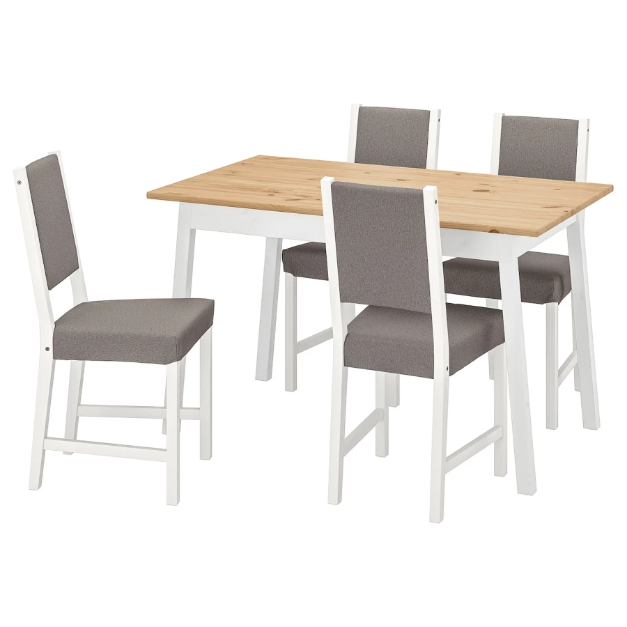 Стол и 4 стула - PINNTORP / STEFAN IKEA/ ПИННТОРП / СТЕФАН ИКЕА,  125х75   см, белый/ под беленый дуб / серый (изображение №1)