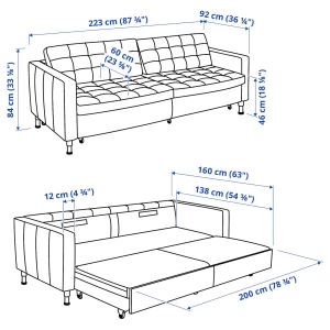 3-местный диван-кровать - IKEA LANDSKRONA, 84x92x223см, серый, ЛАНДСКРУНА ИКЕА