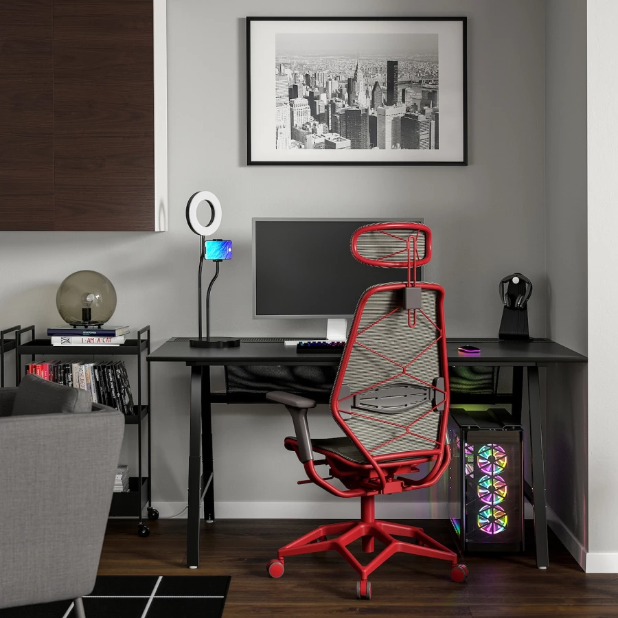 Игровой стол и стул - IKEA UTESPELARE/STYRSPEL, черный/красный, 160х80 см, УТЕСПЕЛАРЕ/СТИРСПЕЛ ИКЕА (изображение №2)