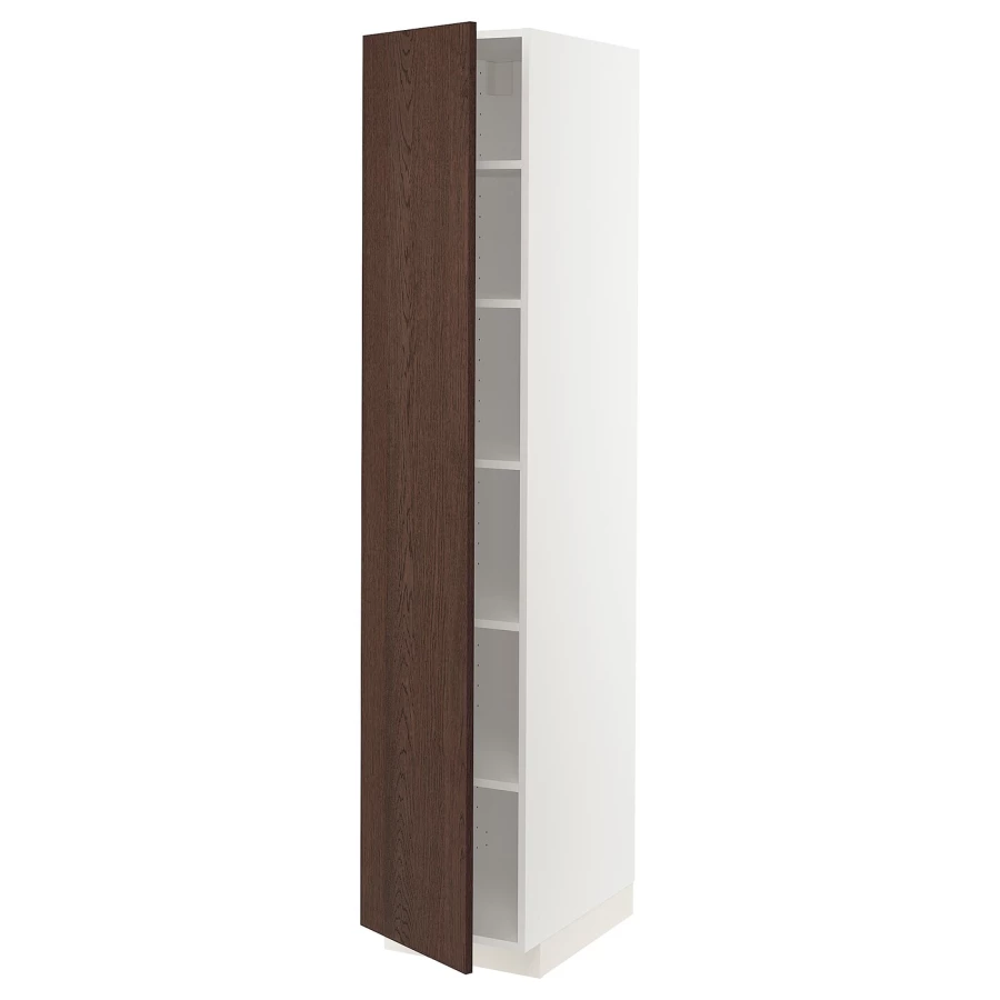 Высокий кухонный шкаф с полками - IKEA METOD/МЕТОД ИКЕА, 200х60х40 см, белый/коричневый (изображение №1)