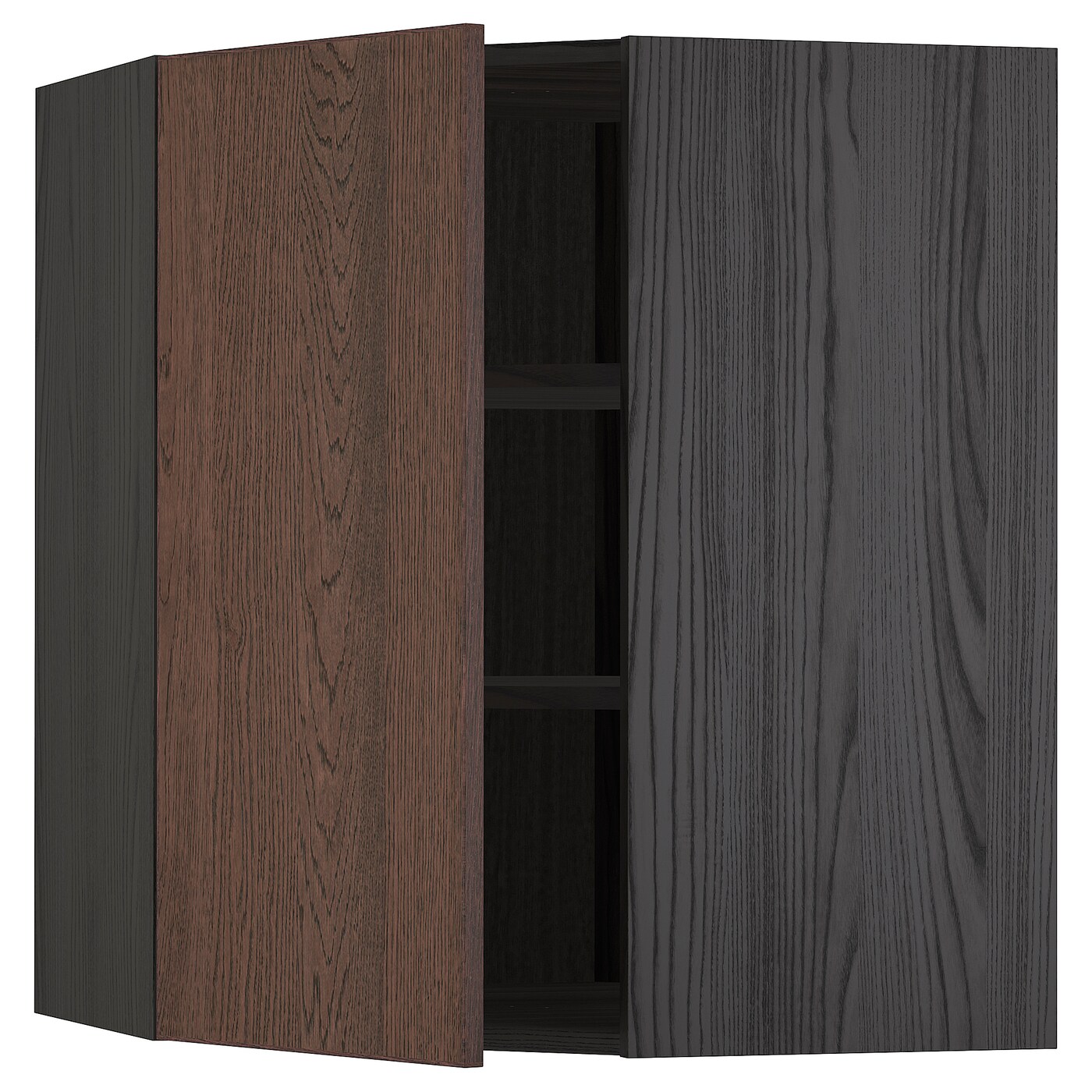 Угловой навесной шкаф с полками - METOD  IKEA/  МЕТОД ИКЕА, 80х68 см, черный/коричневый