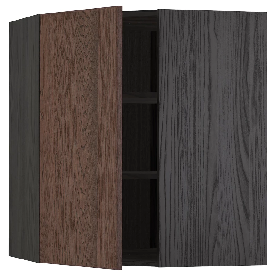 Угловой навесной шкаф с полками - METOD  IKEA/  МЕТОД ИКЕА, 80х68 см, черный/коричневый (изображение №1)