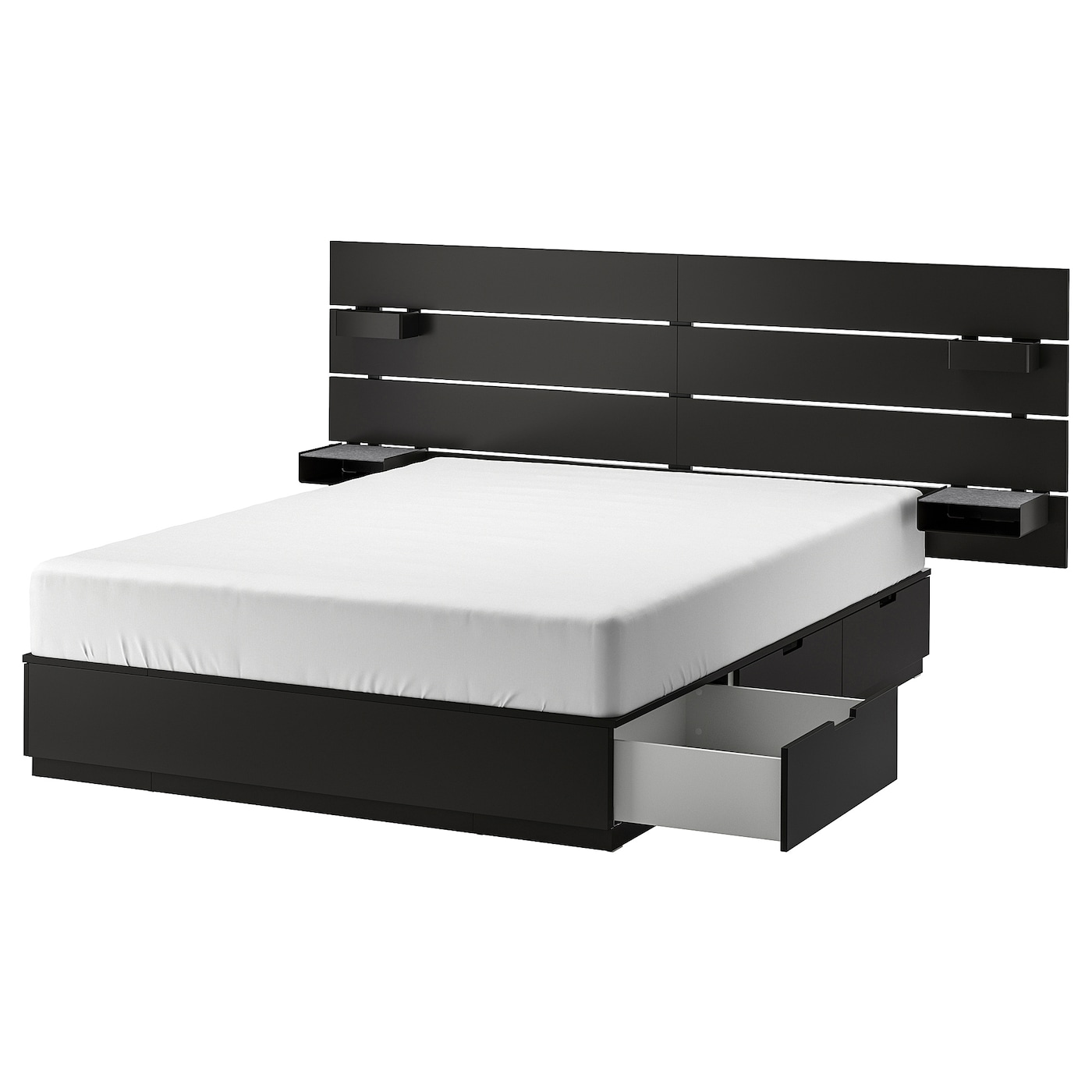 Каркас кровати с ящиком для хранения - IKEA NORDLI, 200х140 см, черный, НОРДЛИ ИКЕА