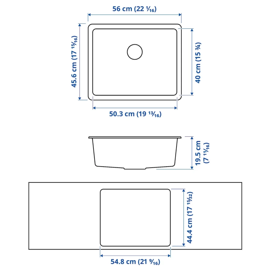 Врезная мойка - IKEA KILSVIKEN/LILLVIKEN, 56х46 см, черный, КИЛСВИКЕН/ЛИЛЛЬВИКЕН ИКЕА (изображение №4)