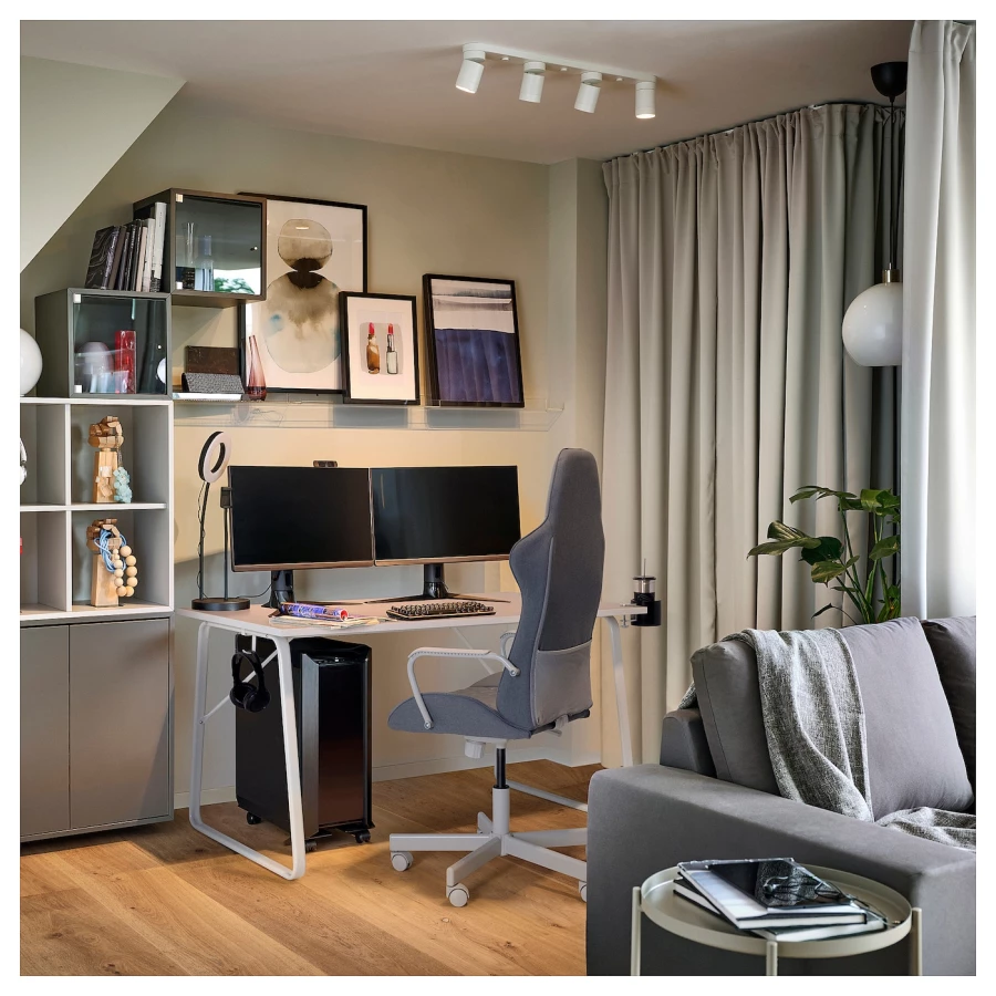 Письменный стол - IKEA HUVUDSPELARE, 140х80 см, бежевый, ХУВУДСПЕЛАРЕ ИКЕА (изображение №3)