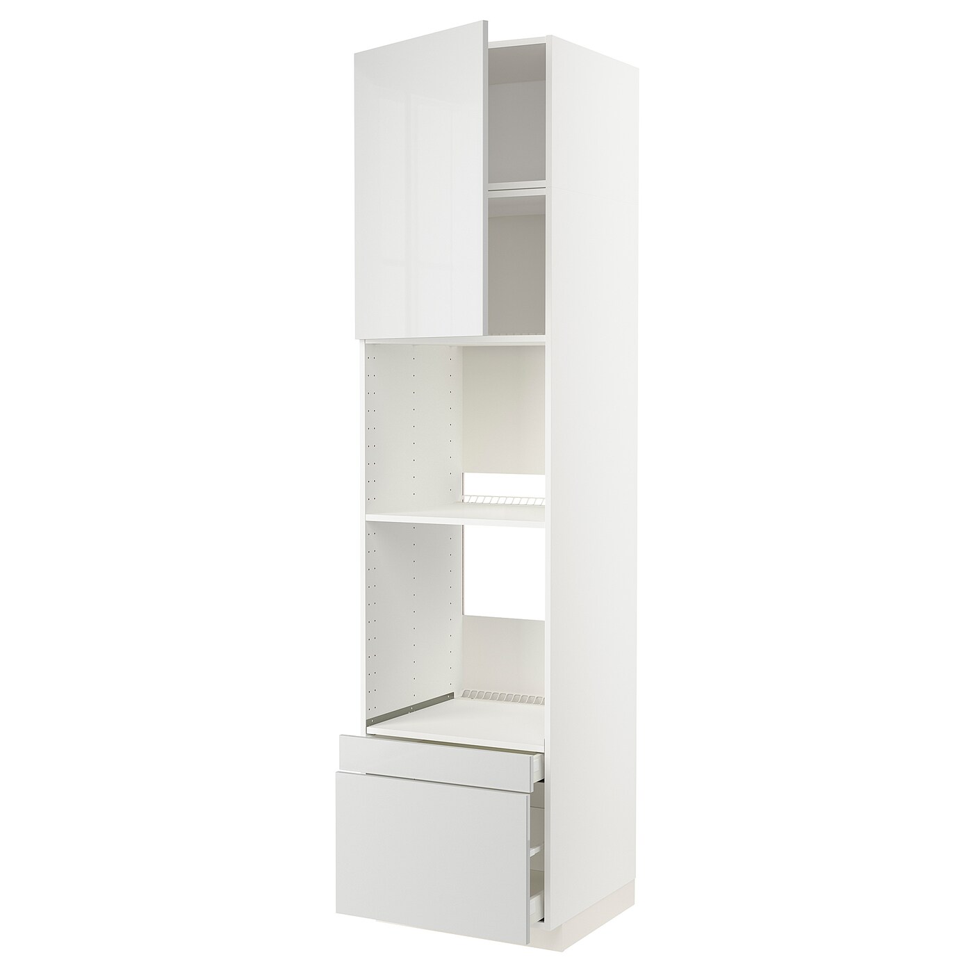 Высокий шкаф с ящиками - IKEA METOD/MAXIMERA/МЕТОД/МАКСИМЕРА ИКЕА, 240х60х60 см, белый/светло-серый глянцевый