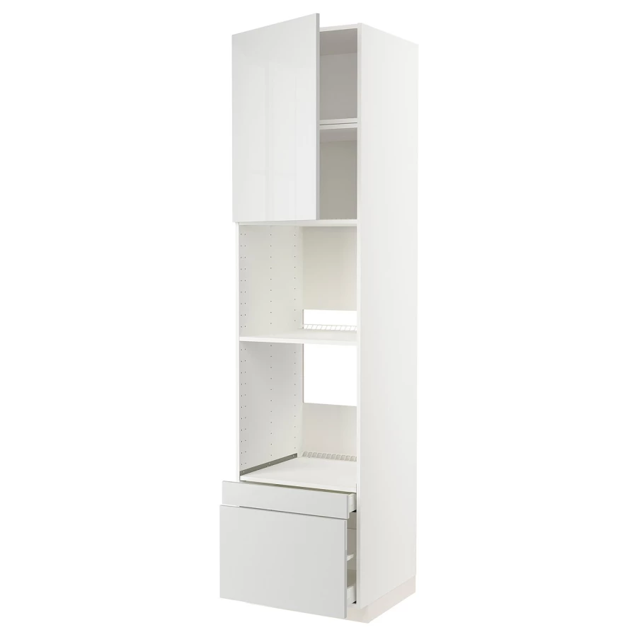 Высокий шкаф с ящиками - IKEA METOD/MAXIMERA/МЕТОД/МАКСИМЕРА ИКЕА, 240х60х60 см, белый/светло-серый глянцевый (изображение №1)