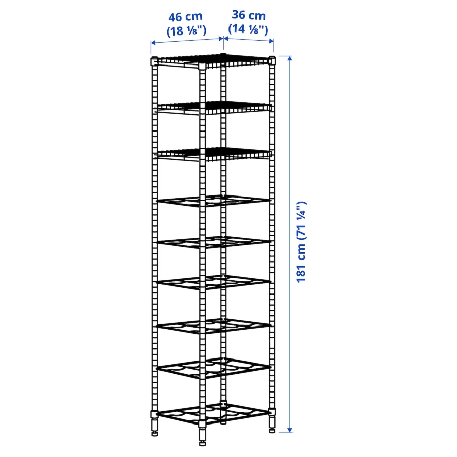Стеллаж - IKEA OMAR, 46х36х181 см, оцинкованная сталь, ОМАР ИКЕА (изображение №5)