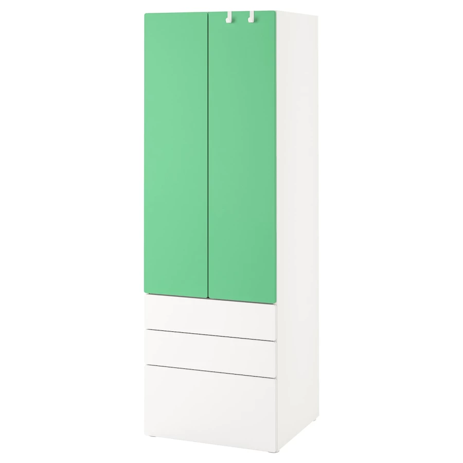 Шкаф детский - IKEA PLATSA/SMÅSTAD/SMASTAD, 60x57x181 см, белый/зеленый, ИКЕА (изображение №1)