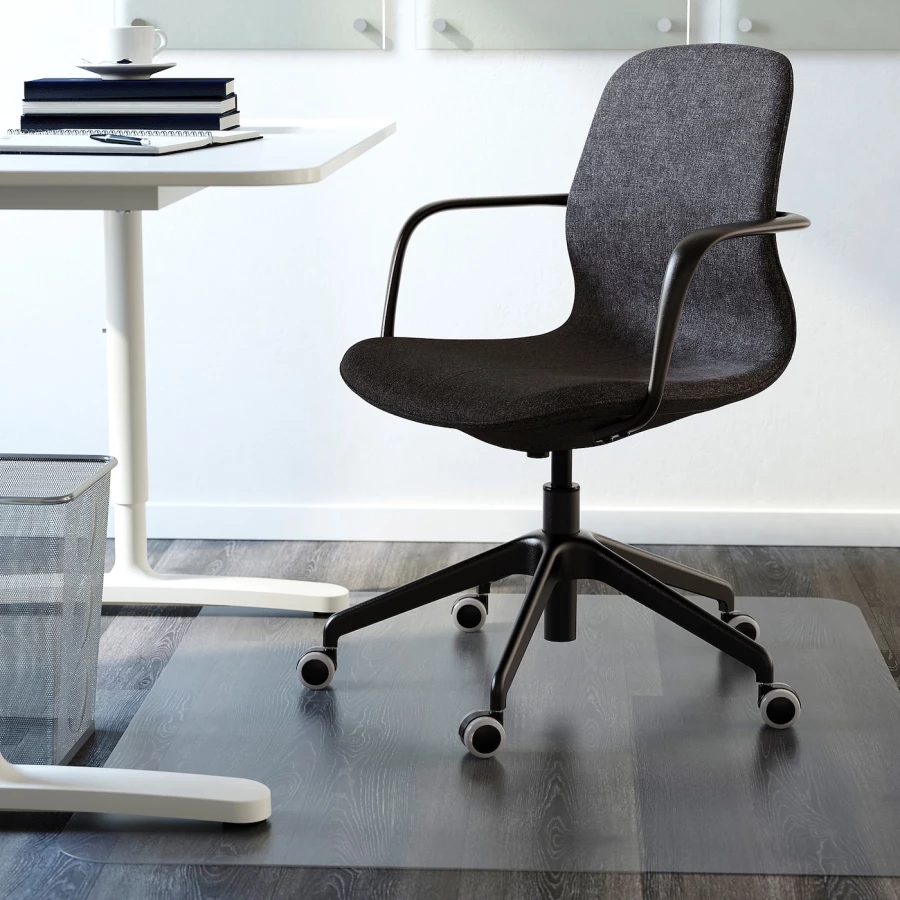 Офисный стул - IKEA LÅNGFJÄLL/LANGFJALL, 68x68x92см, темно-серый/основание стула черный, ЛОНГФЬЕЛЛЬ ИКЕА (изображение №2)
