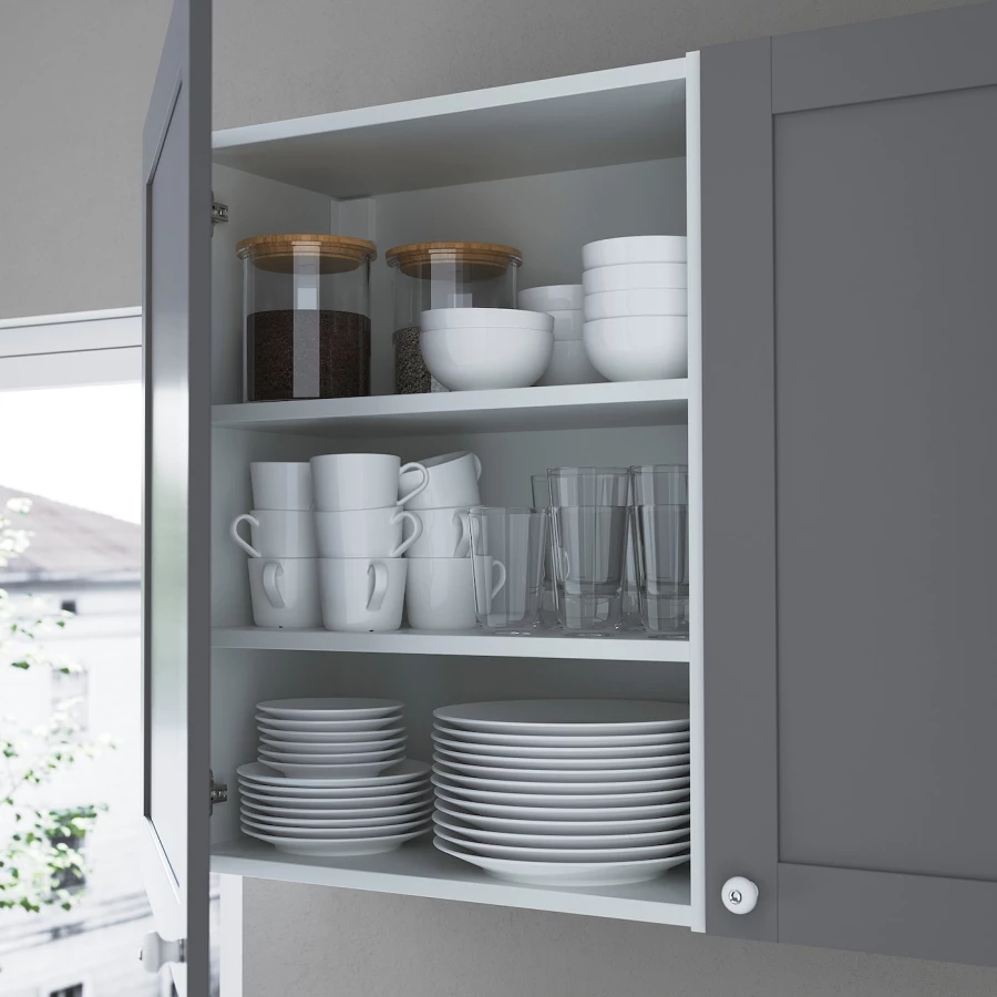 Книжный шкаф -  ENHET IKEA/ ЭНХЕТ ИКЕА, 225х120 см, белый/серый (изображение №4)